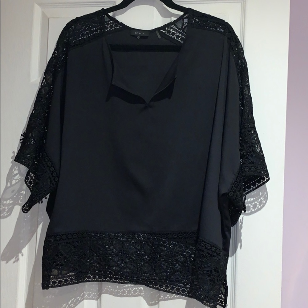 Le Gali lace trim black blouse